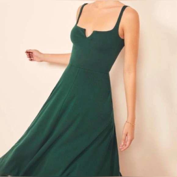 Reformation Zarina Notch Neck Dress in Emerald Green Sleeveless Size Small - Picture 6 of 17
